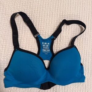 PINK Victoria's Secret Bright Blue Racerback Sports Bra with Black Trim